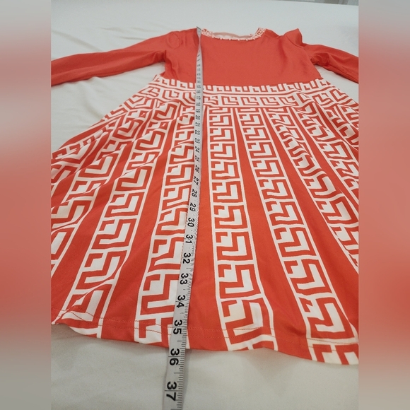 NWOT Source Unknown Orange and White Geometric Polyester Dress, sz Large - Picture 12 of 16
